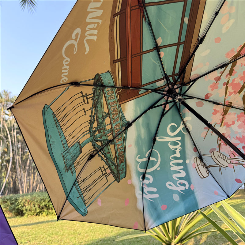 BTS Compact Folding Umbrella - Anti-UV Sun & Rain Protection Umbrella