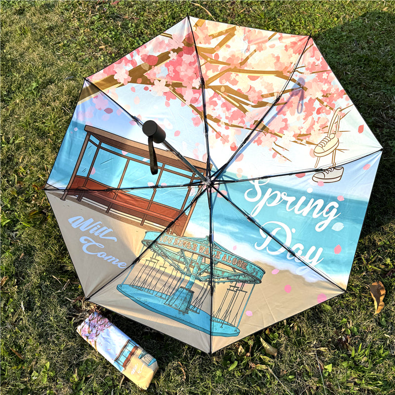 BTS Compact Folding Umbrella - Anti-UV Sun & Rain Protection Umbrella