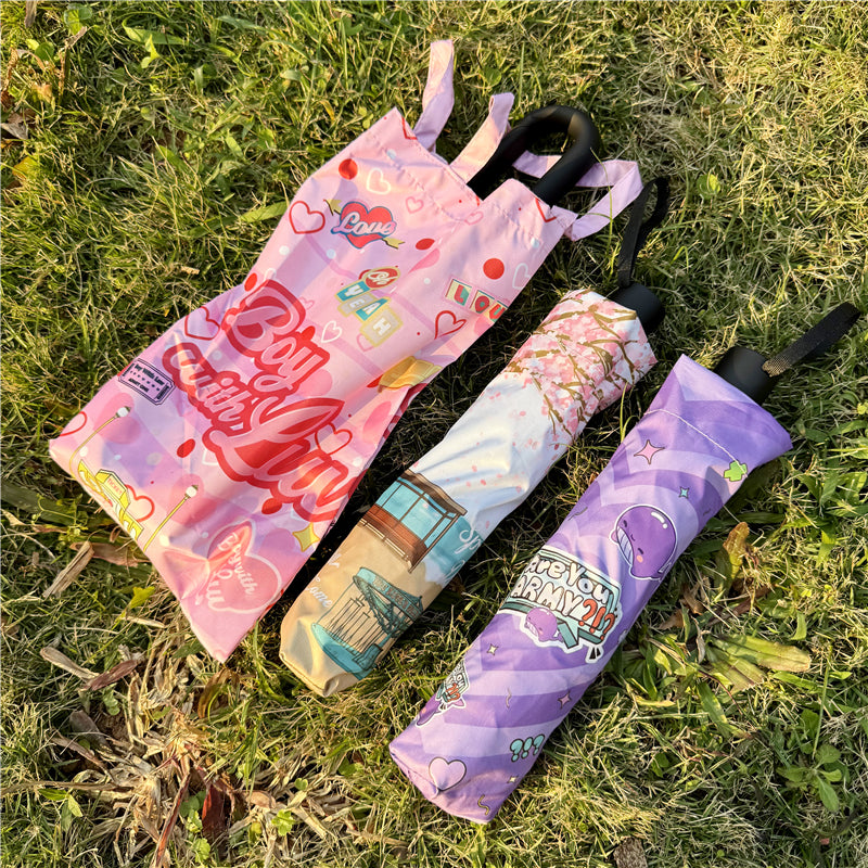 BTS Compact Folding Umbrella - Anti-UV Sun & Rain Protection Umbrella